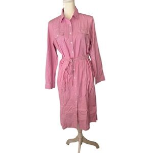 Lands' End Pink Striped Shirt Dress